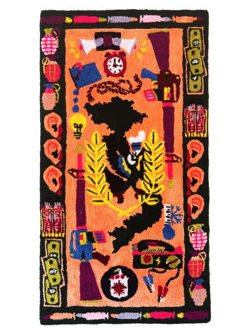 Johannah Herr  American War Rug XVIII (Phoenix Program), 2022  Tufted rug using acrylic and wool yarn  155 x 84 cm / 61 x 33 in