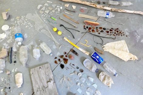 Erin Woodbrey  The Continuing and Spreading Results of an Event or Action (Carrizozo, New Mexico), 2021  Found objects, and fragments of plastic, paper, glass, foam, aluminum, tin, and organic matter  Variable dimensions