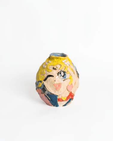 Emily Yong Beck  Sailor Moon Jar, 2023  Stoneware, majolica, glaze, and gold luster  18 x 18 x 18 cm / 7 x 7 x 7 in