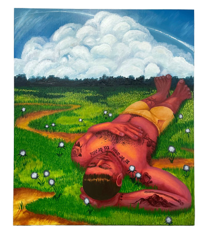 Juan Arango Palacios oil painting. Title: Cabeza en las Nubes. Gaa Gallery
