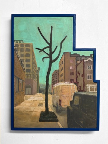 Masamitsu Shigeta  A tree at Christopher st., 2023  Oil on shaped canvas with wood frame  53.5 x 42 cm | 21 x 16.5 in