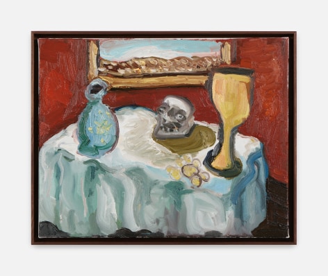 Dan Schein  Skull on a Tablecloth, 2022  Oil on canvas  41 x 51 cm / 16 x 20 in