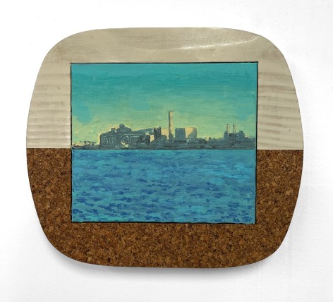 Masamitsu Shigeta  A view from ferry, 2023  Oil on canvas mounted panel with wood and cork frame  30.5 x 27 cm | 12 x 10.5 in