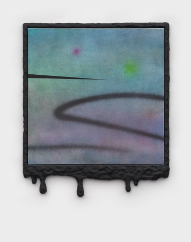 Wendy White  Sunrise (Dripping Violet), 2022  Acrylic on canvas, painted wood frame, steel, cotton rope, dibond  58 x 48 cm / 23 x 19 in