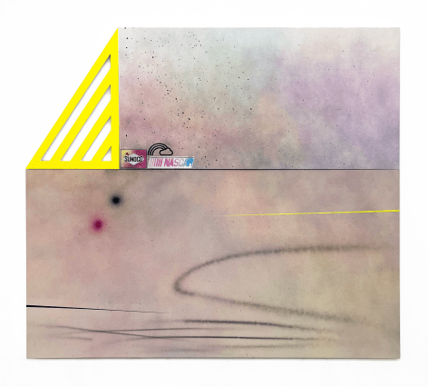 Wendy White  Nascar (with Atmospheric Perspective), 2023  Acrylic on canvas, PVC  213.5 x 244 x 4 cm | 84 x 96 x 1 1/2 in