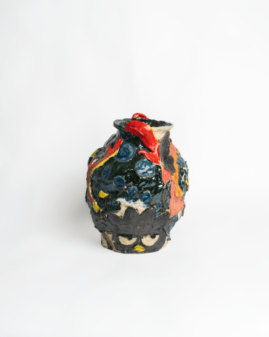 Emily Yong Beck  Trio Pot, 2023  Stoneware, majolica, and glaze  34 x 30.5 x 32 cm / 13 1/2 x 12 x 12 1/2 in