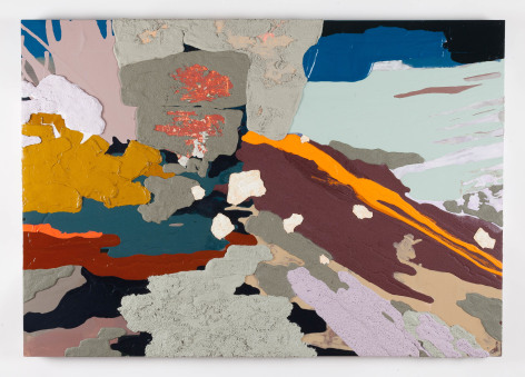 Sarah Trigg  Inner World of Tectonic Shifts, 2022  Acrylic, pumice, and clay on panel  88.9 x 127 cm / 35 x 50 in