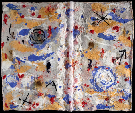 Joan Snyder  Symbols on a Grey Field, 2011  Paper pulp, fabric, and herbs  91.4 x 109.2 cm / 36 x 42 in