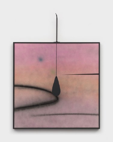 Wendy White  Dripping Pink (After Calder), 2022  Acrylic on canvas, painted wood frame, steel, cotton rope, dibond  122 x 94 x 15 cm / 48 x 37 x 6 in