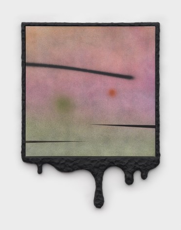 Wendy White  Sunrise (Dripping Pink), 2022  Acrylic on canvas, painted wood frame, steel, cotton rope, dibond  58 x 48 cm / 23 x 19 in