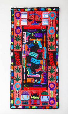 Johannah Herr  War Rug VI (War on Drugs), 2020  Tufted rug using acrylic and wool yarn  183 x 84 cm / 72 x 33 in
