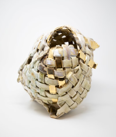Anina Major  Cowrie, 2020  Stoneware, gold luster and sand  30.5 x 30.5 x 30.5 cm / 12 x 12 x 12 in