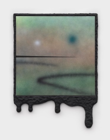 Wendy White  Sunset (Dripping Green), 2022  Acrylic on canvas, painted wood frame, steel, cotton rope, dibond  58 x 48 cm / 23 x 19 in