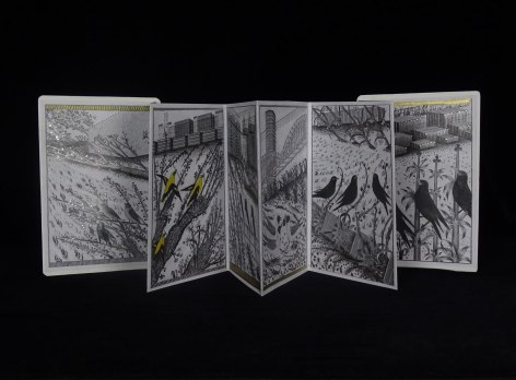 Hipkiss  Habicht/L'Atour/Goshawk, 2022  Graphite, silver ink, 23-carat white-gold leaf and coloured pencil on 220gsm Fabriano 4 paper  25 x 18 x 2 cm | 10 x 7 x 1 in
