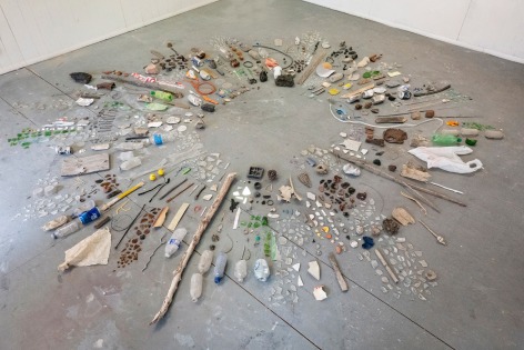 The Continuing and Spreading Results of an Event or Action (Carrizozo, New Mexico), 2021, Found objects, and fragments of plastic, paper, glass, foam, aluminum, tin and organic matter, variable dimensions