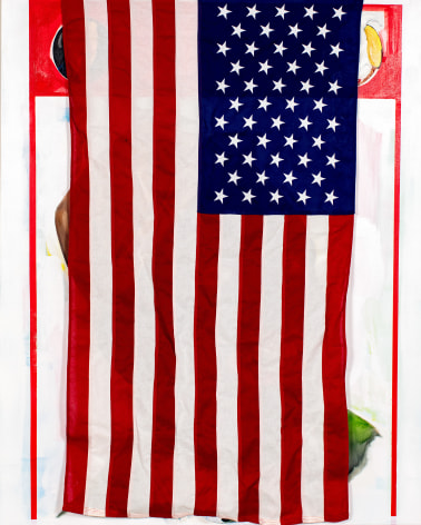 (Painfully Positive) Fear, 2022 oil, acrylic, cotton flag on canvas 60 x 48 inches