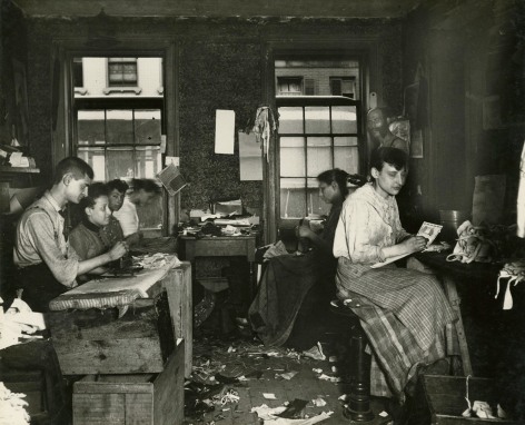 Jacob Riis - Necktie Workshop in a Division Street Tenement, c.1888 - Howard Greenberg Gallery