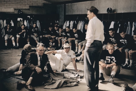 Marvin Newman - Texas Christian University coach Othal Abe Martin with team in locker room before Cotton Bowl game vs Syracuse, Dallas, TX, 1957 - Howard Greenberg Gallery