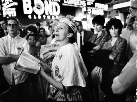 Gary Winogrand - Street corner evangelist &quot;Rosie&quot; preaching at Broadway &amp; 45th Street, New York City, 1966 - Howard Greenberg Gallery