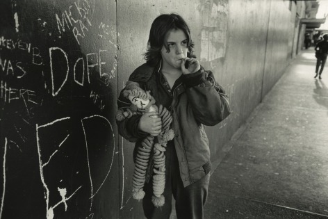 Mary Ellen Mark  Liliie and her rag doll on Pike Street, 1983  Gelatin silver print; printed later  8 7/8 x 13 inches