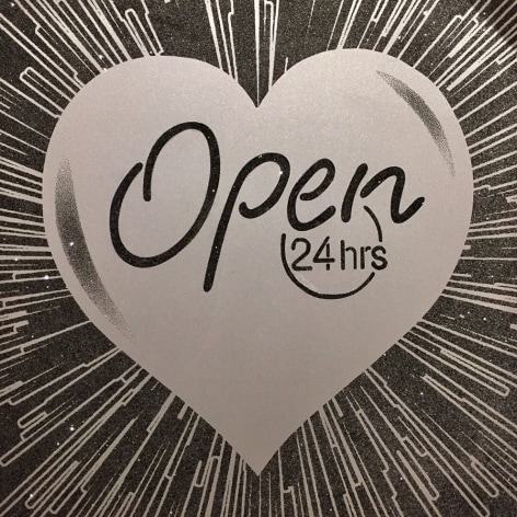 Open 24 Hours (Silver on Black), 2015