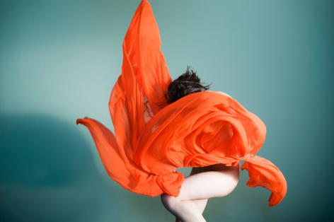 Sophie Delaporte, Nudes, woman,  model with swirl of orange fabric, 2010, Sous Les Etoiles Gallery
