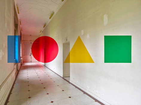 Georges Rousse, anamorphose, Nantes, architecture, color, green, yellow, red, Bastia, France, Sous Les Etoiles Gallery