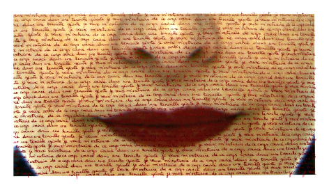 Carolle B&eacute;nitah, red lips, love letters, red ink, written by hand, body, Sous Les Etoiles Gallery