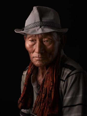 David Zimmerman, One Voice, Portrait of Dunsang Rigchen with scarf and hat, 2012, Sous Les Etoiles Gallery