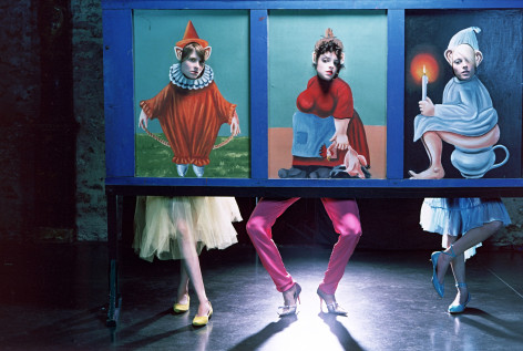 Sophie Delaporte, Early Fashion Work, Three models behind painted cut-outs, Sous Les Etoiles Gallery