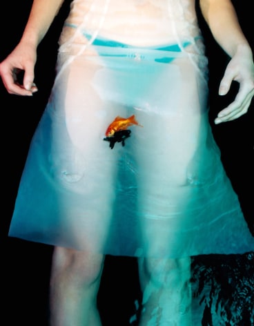 Sophie Delaporte, Early Fashion Work, Woman in skirt with orange and black goldfish, water, Sous Les Etoiles Gallery