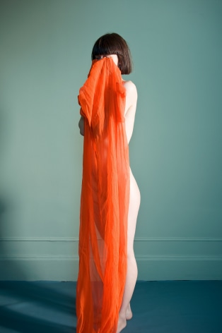 Sophie Delaporte, Nudes, Model standing still with orange fabric, 2010, Sous Les Etoiles Gallery