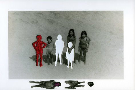 Carolle B&eacute;nitah, silk thread and ink Enfance, &agrave; la plage (at the beach), Children cut out - 2009, Sous Les Etoiles Gallery