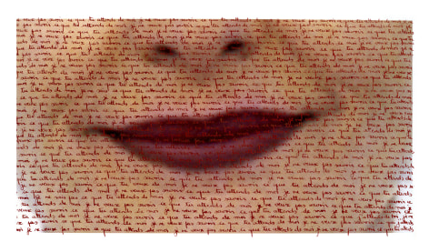 Carolle B&eacute;nitah,  red lips, love letters, red ink, written by hand, Sous Les Etoiles Gallery