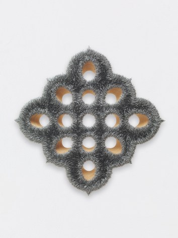 ALT="Donald Moffett, Lot 043016 (silver), 2016, Oil on linen, wood panel support with steel tubing"