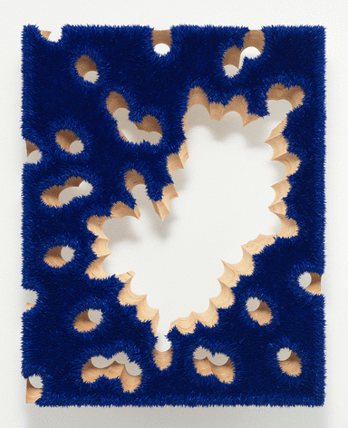 ALT="Donald Moffett, Lot 042913 (buckshot blue), 2013, Oil on linen with wood panel support"