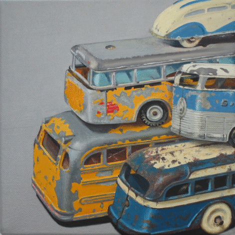 ALT=&quot;Jeremy Dickinson, Rears with Postbus and Schoolbus, 2011, Oil and acrylic on canvas&quot;