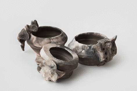 ALT=&quot;Janine Antoni, Hearth, 2014,  Set of three pit fired ceramic vessels&quot;