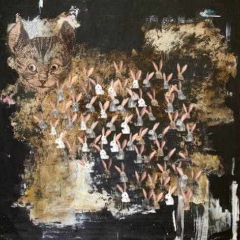 Gone Down the Rabbit Hole, 2010-2012, Painting with projected animation and sound; oil, acrylic and graphite on canvas