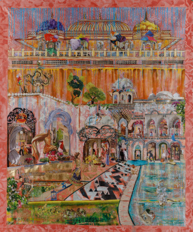 Living in a Bollywood Film, 2025, Mixed media and collage on canvas