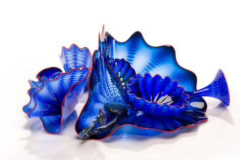 Dale Chihuly , Napoleon Blue Persian Set with Scarlet Lip Wraps