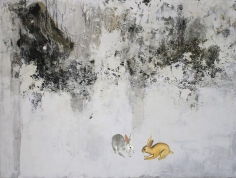 Prelude to Alice in Wonderland, 2010-2012, Painting with projection animation and sound; oil, acrylic and graphite on canvas