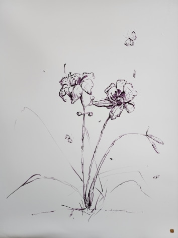 &quot;lovely lilies are...&quot;, 2021, Aubergine ink on watercolor paper