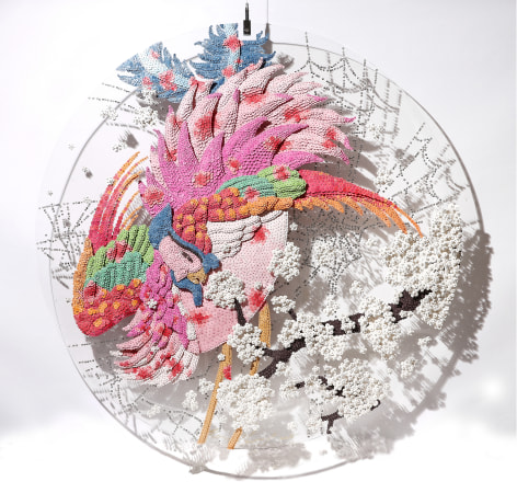 Soaring Again M1, 2015, Paper buttons, beads, crystals, pins on plexiglass