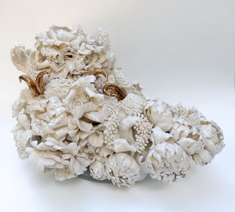 Blossom Clouds 4, 2025, Porcelain, Handbuilt, 22k Gold Detailed