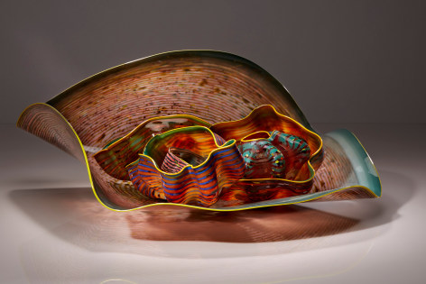 Dale Chihuly , Shades of Green Macchia Set with Yellow Lip Wraps