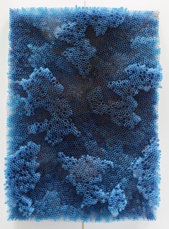 Blue Straws, 2019, Straws on panel&nbsp;with metal frame