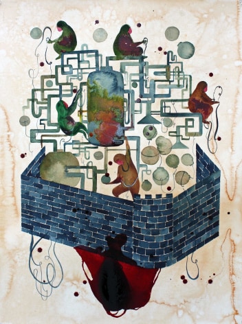 Shiva Ahmadi, Brick Wall, 2017, Watercolor and ink on paper, 30 x 22 in