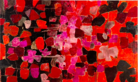 RED TWILIGHT, Oil, Enamel, Tar, and Glaze on Canvas