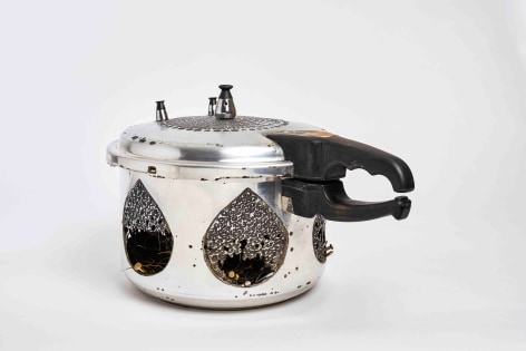 Shiva Ahmadi, Pressure Cooker 4, 2016, Hand etching on metal pressure cooker from USA, 34 x 26 in